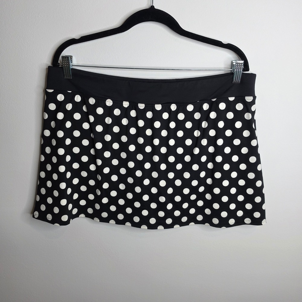 Lands' End Swim Skirt Women 16 Black White Polka Dot